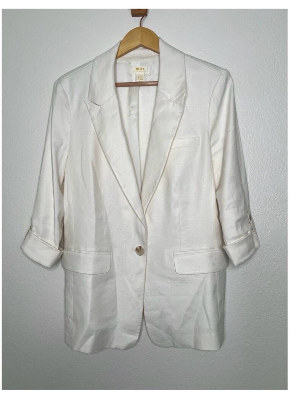 Anthropologie Cream Single-Button Linen-Blend Blazer